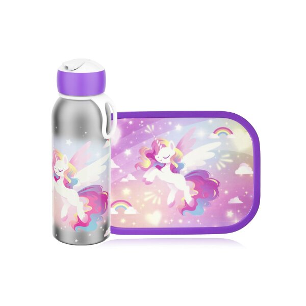 Mepal Unicorn Glow 2er Bundle - Brotdose, Trinkflasche ( Gravur möglich )