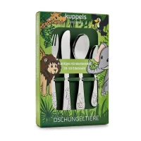 Kuppels Kinderbesteck - Dschungeltiere - Löwe - Giraffe - Elefant - Tukan - 4-teilig ( Gravur möglich )