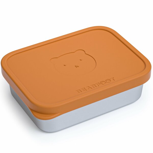 BearFoot Brotdose, Lunchbox, Edelstahl mit Silikoneinsatz 700ml - Braun ( Gravur möglich )