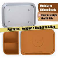 BearFoot Brotdose, Lunchbox, Edelstahl mit Silikoneinsatz 700ml - Braun ( Gravur möglich )