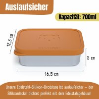 BearFoot Brotdose, Lunchbox, Edelstahl mit Silikoneinsatz 700ml - Braun ( Gravur möglich )