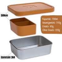 BearFoot Brotdose, Lunchbox, Edelstahl mit Silikoneinsatz 700ml - Braun ( Gravur möglich )