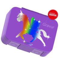 Bearfoot - Brotdose Einhorn mit Fächern, auslaufsicher - GLOW 650ML ( Gravur möglich )