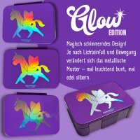 Bearfoot - Brotdose Einhorn mit Fächern, auslaufsicher - GLOW 650ML ( Gravur möglich )