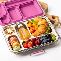 LEKKABOX GRANDE - große Edelstahl Brotdose mit 5 Fächern -Lila