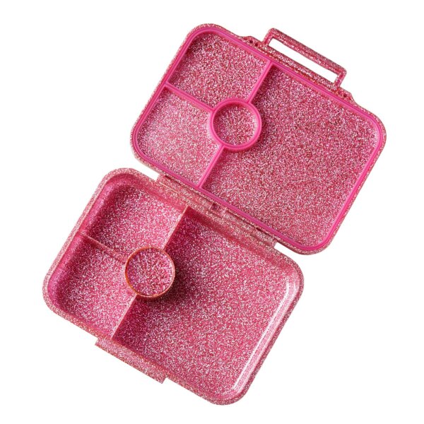 LEKKABOX Brotdose Glamour Lunchbox 880 ml mit 4 Fächern - pink glitzer ( Gravur - Namen möglich )