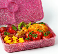 LEKKABOX Brotdose Glamour Lunchbox 880 ml mit 4 Fächern - pink glitzer ( Gravur - Namen möglich )