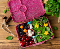 LEKKABOX Brotdose Glamour Lunchbox 880 ml mit 4 Fächern - pink glitzer ( Gravur - Namen möglich )