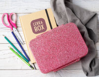 LEKKABOX Brotdose Glamour Lunchbox 880 ml mit 4 Fächern - pink glitzer ( Gravur - Namen möglich )