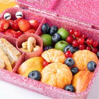 LEKKABOX Brotdose Glamour Lunchbox 880 ml mit 4 Fächern - pink glitzer ( Gravur - Namen möglich )