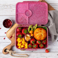 LEKKABOX Brotdose Glamour Lunchbox 880 ml mit 4 Fächern - pink glitzer ( Gravur - Namen möglich )