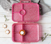 LEKKABOX Brotdose Glamour Lunchbox 880 ml mit 4 Fächern - pink glitzer ( Gravur - Namen möglich )